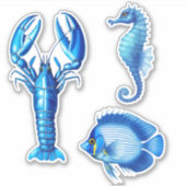 シーライフ/海洋生物-ロブスター、海馬と魚 シール (正面)