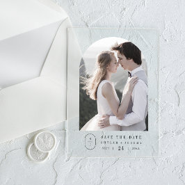 シーラシンプルーボホモノグラムウェディング日付を保存 アクリル招待状