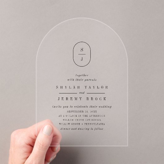 シーラモノグラムシンプルボホモダンユニーク結婚ズ アクリル招待状 (インサイチュ (ポータブル))