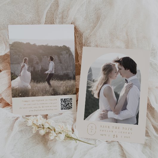 シーラーエレガント金ゴールドクリームモノグラムヴィンテージウェディング セーブザデート