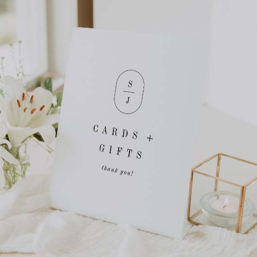 シーラーシンプル白黒ウェディングカードとギフト 台座サイン