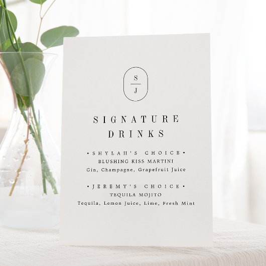シーラー白黒エレガントなウェディングシグネチャードリンク 台座サイン