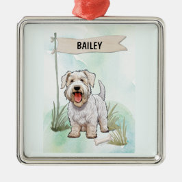 シーリー・ハム・テリア 水彩絵のオーダーメイド犬グッズ メタルオーナメント