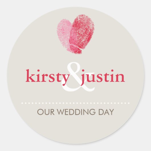 シールかわいい結婚の指紋ハート愛 ラウンドシール (正面)