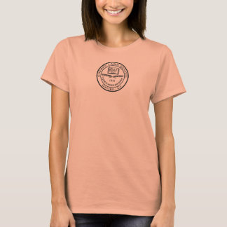 シールが付いているさくらんぼの芝生の学校の女性のTシャツ Tシャツ