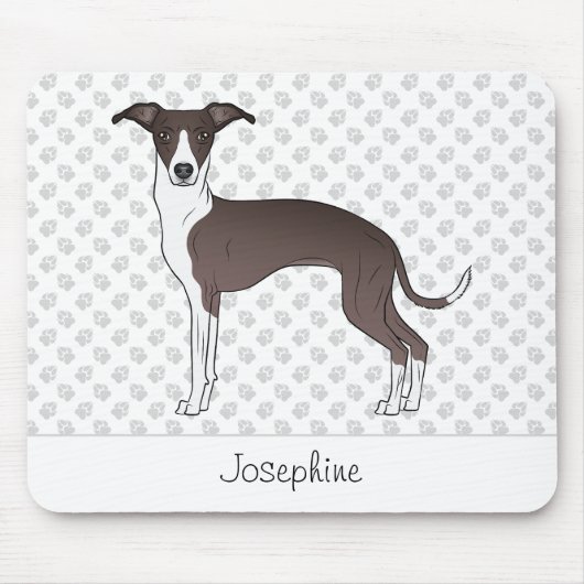 シールとホワイトグイタリアンレイハウンド名前をカスタムする マウスパッド (正面)