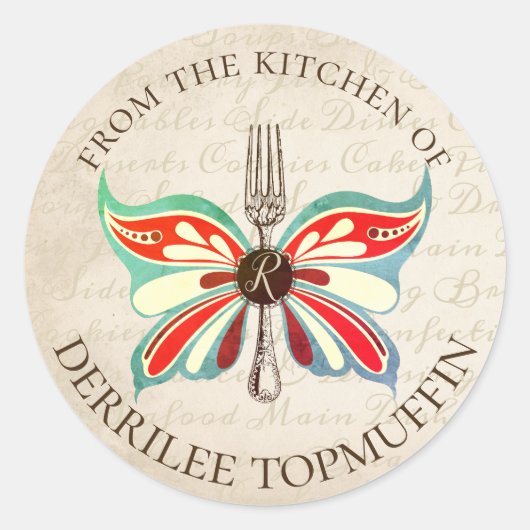 シールのキッチンからヴィンテージのバタフライフォーク ラウンドシール (正面)