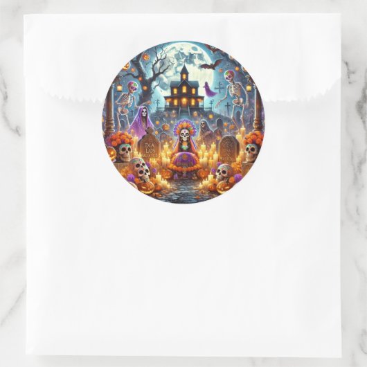 シールは死者のハロウィーンの日を指定 ラウンドシール (バッグ)