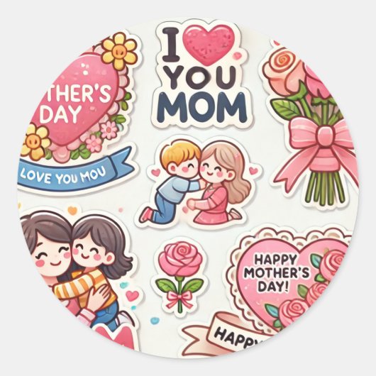 シールは母の日に愛ママ ラウンドシール (正面)