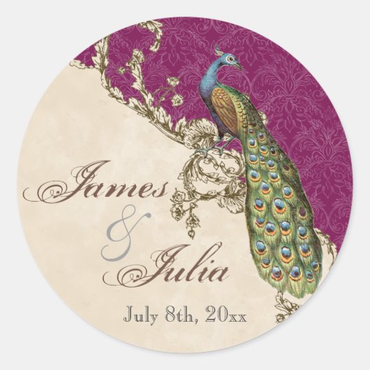 シールを結婚しているヴィンテージの孔雀及びエッチング ラウンドシール (正面)