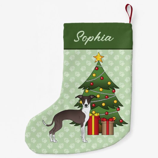 シールアンドホワイトイタリアングレイハウンド&クリスマスツリー スモールクリスマスストッキング (裏面)