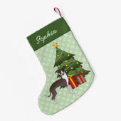 シールアンドホワイトイタリアングレイハウンド&クリスマスツリー スモールクリスマスストッキング (裏面 (吊り時))