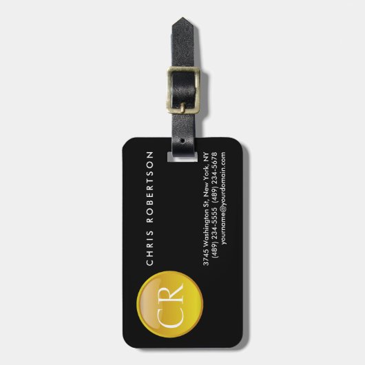 シールカイモノグラムのーブラックプレーンモダンバケーション ラゲッジタグ (正面縦)