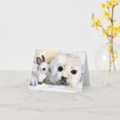 シールカブと白絵画兎のノートカード カード (黄色い花)