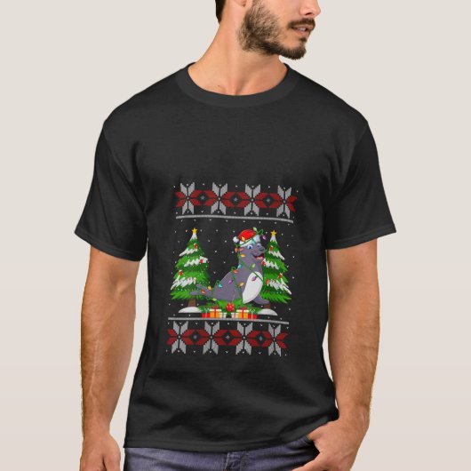 シールクリスマスツリーのライトシール醜いセーターサンタ Tシャツ (正面)