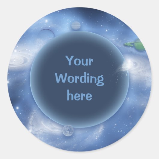 シールテンプレート – カスタマイズ可能な宇宙ファンタジー ラウンドシール (正面)