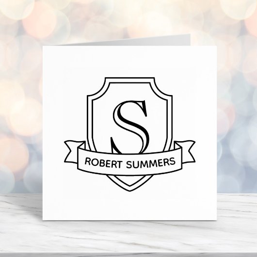 シールドおよびリボンモノグラムイニシャル セルフインキングスタンプ