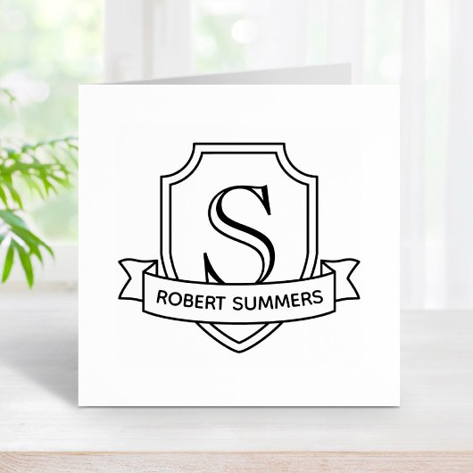 シールドおよびリボンモノグラムイニシャル ラバースタンプ