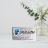 シールドコンピュータロゴ | サイバーテクノロジーの背景 名刺 (スタンド正面)