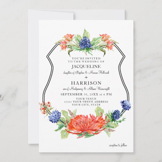 シールドフローラウォーターカラーサマーコーラルムティスル 招待状 (正面)