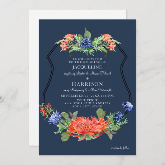 シールドフローラウォーターカラーサマーネイビームムアザミ 招待状 (正面/裏面)