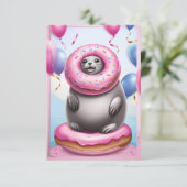 シールドーナツ喜び：誕生日カードテンプレート 招待状 (スタンド正面)