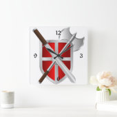 シールド上のクロス兵器 スクエア壁時計 (ホーム)
