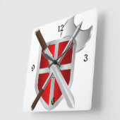シールド上のクロス兵器 スクエア壁時計 (傾斜)