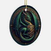 シールド付きグリーンドラゴン セラミックオーナメント (右)
