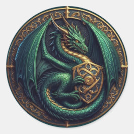シールド付きグリーンドラゴン ラウンドシール