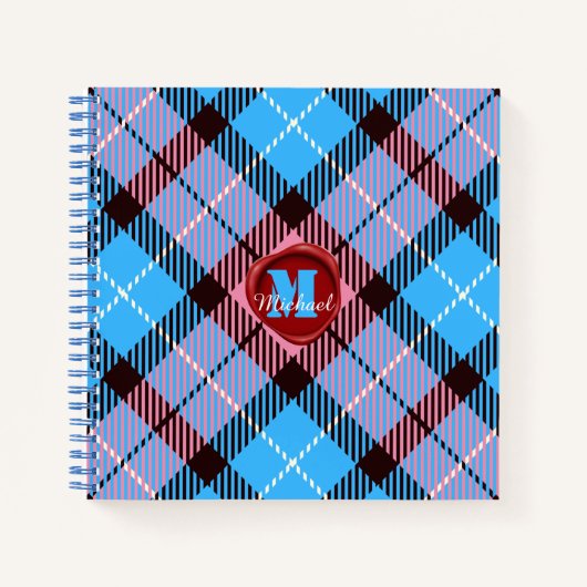 シールパーソナライズされたモノグラム名ピンクブループレイド ノートブック (正面)