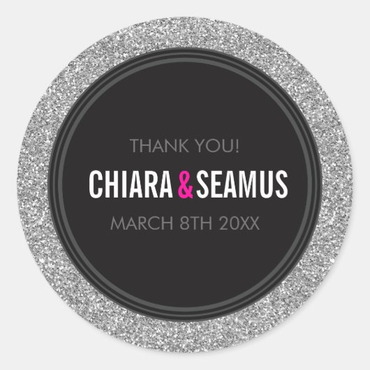 シールモダン銀シンプルグリッターブラック ラウンドシール (正面)