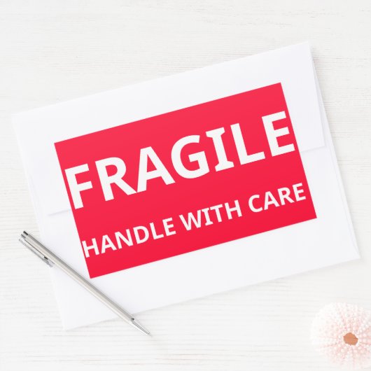 シール付き壊れやすい気にハンドル 長方形シール (封筒)