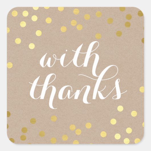 シール付き感謝していキュイーな金ゴールドモダン紙吹雪 スクエアシール (正面)