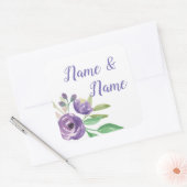 シール結婚式ラベルパープルフラワーフローラ スクエアシール (封筒)