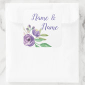 シール結婚式ラベルパープルフラワーフローラ スクエアシール (バッグ)