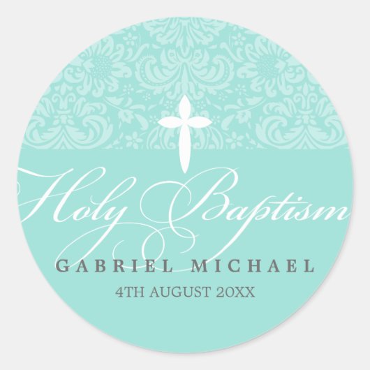 シール聖バプテスマ美しいスクリプトタイプaqua ラウンドシール (正面)
