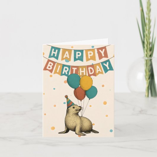 シール誕生日カード – かわいいパーティー動物 カード (正面)