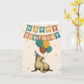 シール誕生日カード – かわいいパーティー動物 カード (黄色い花)
