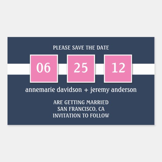 シール – ネイビーピンクの正方形の日付を保存 (正面)