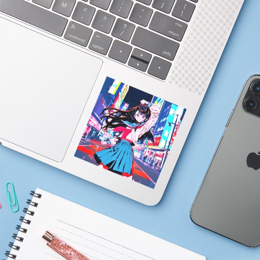 シール Seal|今日もお疲れポーズ 寿司娘 GenerativeAI (ノートパソコンとiPhone)