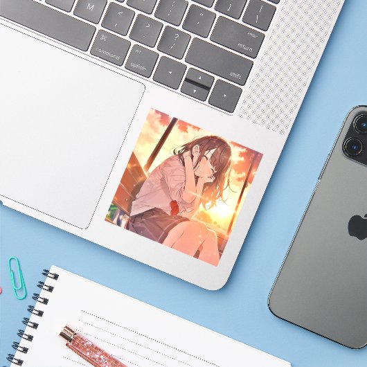 シール Seal｜夕日JK 寿司娘 GenerativeAI (ノートパソコンとiPhone)