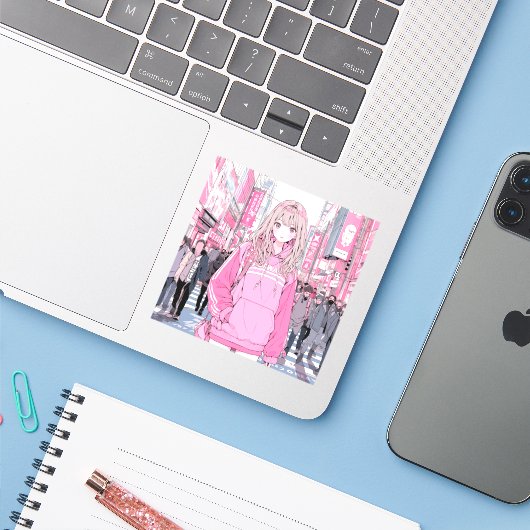 シール Seal|Pretty Pink 寿司娘 GenerativeAI (ノートパソコンとiPhone)