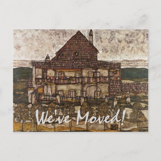 シーレの屋根に板を張った家、住所変更 案内ポストカード (正面)