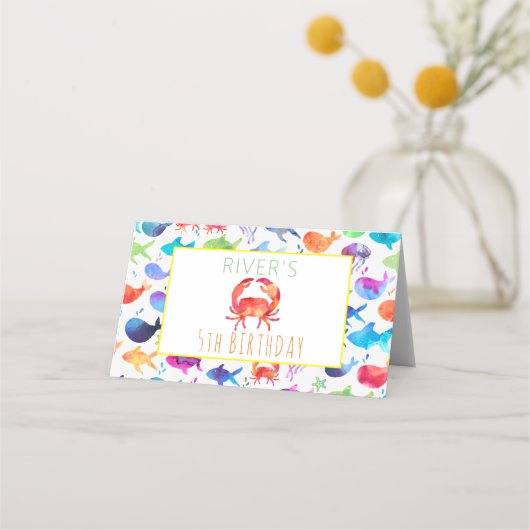 シーレインボーフィッシュ誕生日ベビーシャワーの下 プレイスカード (裏面)