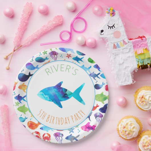 シーレインボーフィッシュ誕生日ベビーシャワーの下 ペーパープレート (パーティー)