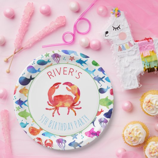シーレインボーフィッシュ誕生日ベビーシャワーの下 ペーパープレート (パーティー)