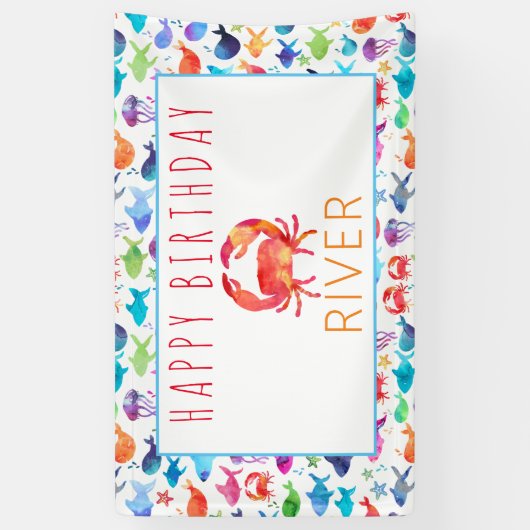 シーレインボーフィッシュ誕生日ベビーシャワーの下 横断幕 (縦)