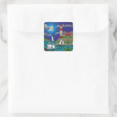 シーレッドライトハウスセーリングシップ海岸の星空 スクエアシール (バッグ)