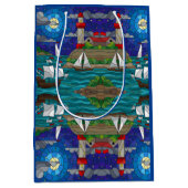 シーレッドライトハウスセーリングシップ海岸の星空 ミディアムペーパーバッグ (正面)